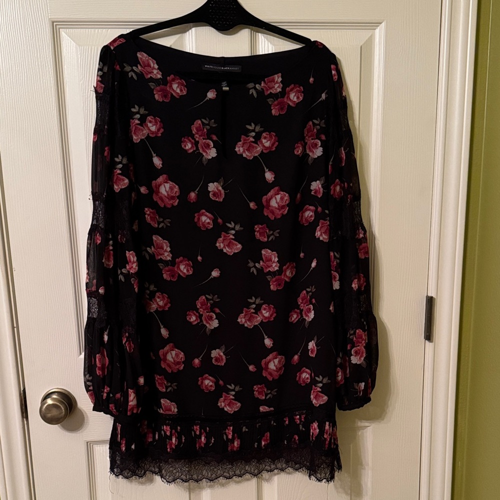 Floral Black and Burgundy Long Sleeve Dress